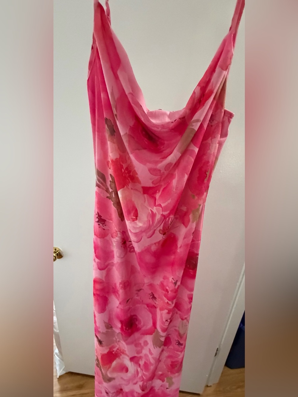 Floral Pink dress draped front scoop